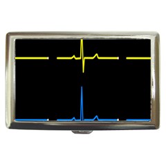 Heart Monitor Screens Pulse Trace Motion Black Blue Yellow Waves Cigarette Money Cases by Mariart