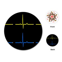 Heart Monitor Screens Pulse Trace Motion Black Blue Yellow Waves Playing Cards (round)  by Mariart