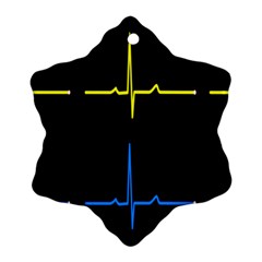 Heart Monitor Screens Pulse Trace Motion Black Blue Yellow Waves Snowflake Ornament (two Sides)