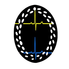 Heart Monitor Screens Pulse Trace Motion Black Blue Yellow Waves Oval Filigree Ornament (two Sides) by Mariart