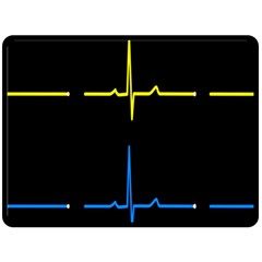 Heart Monitor Screens Pulse Trace Motion Black Blue Yellow Waves Double Sided Fleece Blanket (large)  by Mariart