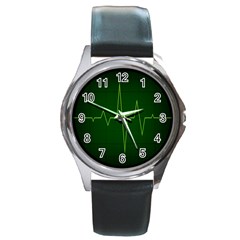 Heart Rate Green Line Light Healty Round Metal Watch by Mariart