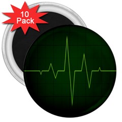 Heart Rate Green Line Light Healty 3  Magnets (10 Pack) 