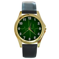 Heart Rate Green Line Light Healty Round Gold Metal Watch by Mariart