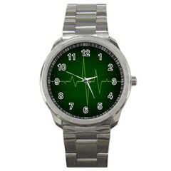 Heart Rate Green Line Light Healty Sport Metal Watch by Mariart