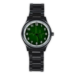 Heart Rate Green Line Light Healty Stainless Steel Round Watch by Mariart