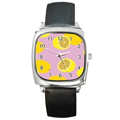 Fruit Lemons Orange Purple Square Metal Watch by Mariart