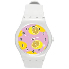 Fruit Lemons Orange Purple Round Plastic Sport Watch (m) by Mariart