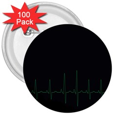 Heart Rate Line Green Black Wave Chevron Waves 3  Buttons (100 Pack) 