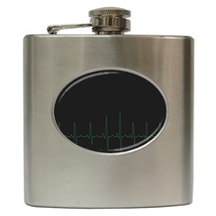 Heart Rate Line Green Black Wave Chevron Waves Hip Flask (6 Oz)