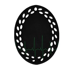 Heart Rate Line Green Black Wave Chevron Waves Ornament (oval Filigree) by Mariart