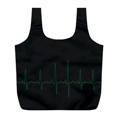 Heart Rate Line Green Black Wave Chevron Waves Full Print Recycle Bags (l)  by Mariart