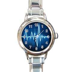 Heart Monitoring Rate Line Waves Wave Chevron Blue Round Italian Charm Watch