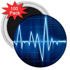 Heart Monitoring Rate Line Waves Wave Chevron Blue 3  Magnets (100 Pack)