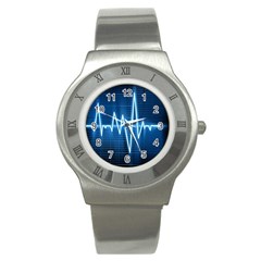 Heart Monitoring Rate Line Waves Wave Chevron Blue Stainless Steel Watch