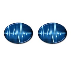 Heart Monitoring Rate Line Waves Wave Chevron Blue Cufflinks (oval) by Mariart