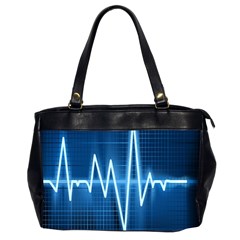 Heart Monitoring Rate Line Waves Wave Chevron Blue Office Handbags (2 Sides) 