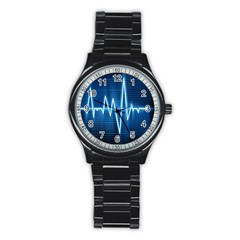 Heart Monitoring Rate Line Waves Wave Chevron Blue Stainless Steel Round Watch by Mariart