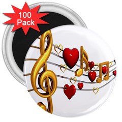 Music Notes Heart Beat 3  Magnets (100 Pack)