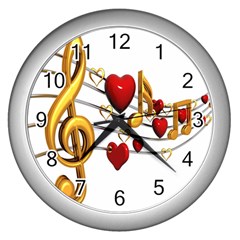 Music Notes Heart Beat Wall Clocks (silver)  by Mariart