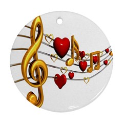 Music Notes Heart Beat Round Ornament (two Sides) by Mariart