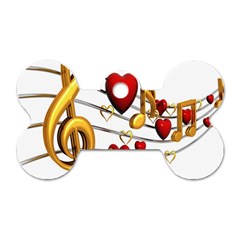 Music Notes Heart Beat Dog Tag Bone (two Sides) by Mariart