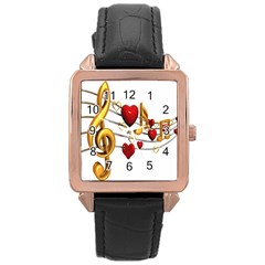 Music Notes Heart Beat Rose Gold Leather Watch  by Mariart