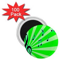 Music Notes Light Line Green 1 75  Magnets (100 Pack) 