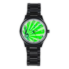 Music Notes Light Line Green Stainless Steel Round Watch