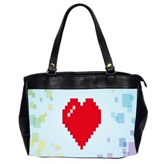 Red Heart Love Plaid Red Blue Office Handbags (2 Sides) 