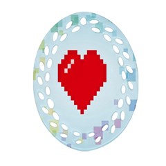 Red Heart Love Plaid Red Blue Ornament (oval Filigree) by Mariart