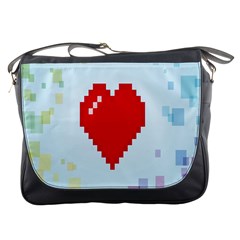 Red Heart Love Plaid Red Blue Messenger Bags by Mariart