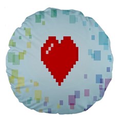 Red Heart Love Plaid Red Blue Large 18  Premium Flano Round Cushions