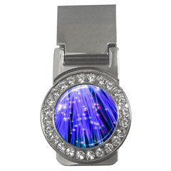 Neon Light Line Vertical Blue Money Clips (cz)  by Mariart
