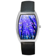 Neon Light Line Vertical Blue Barrel Style Metal Watch