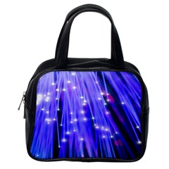 Neon Light Line Vertical Blue Classic Handbags (one Side)