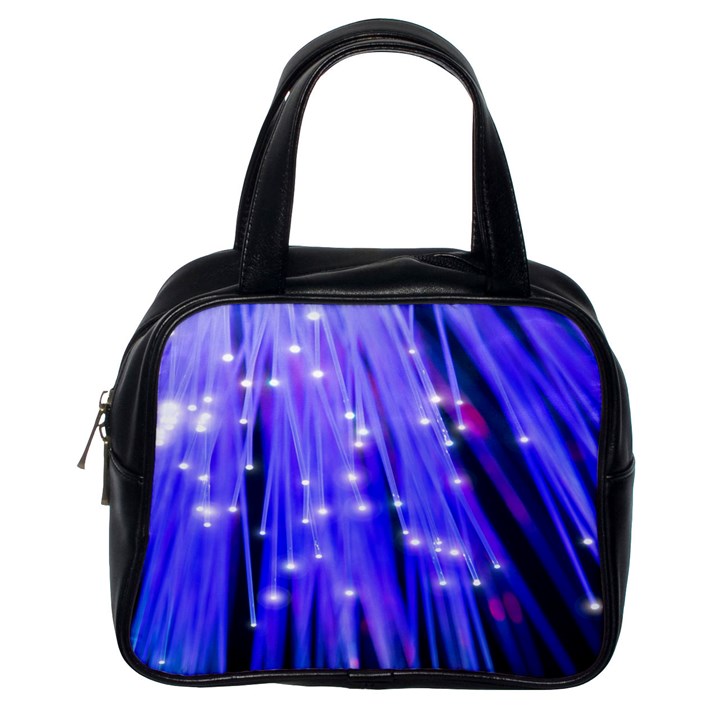 Neon Light Line Vertical Blue Classic Handbags (One Side)