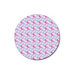 Squiggle Red Blue Milk Glass Waves Chevron Wave Pink Rubber Coaster (round) 