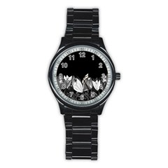 Tulips Stainless Steel Round Watch