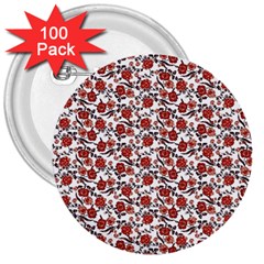 Roses Pattern 3  Buttons (100 Pack) 