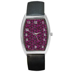 Roses Pattern Barrel Style Metal Watch