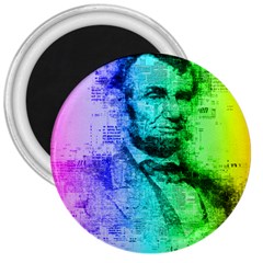 Abraham Lincoln Portrait Rainbow Colors Typography 3  Magnets