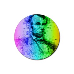 Abraham Lincoln Portrait Rainbow Colors Typography Rubber Coaster (round) 