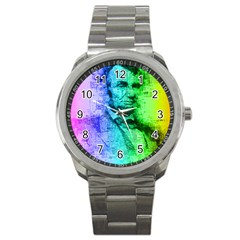 Abraham Lincoln Portrait Rainbow Colors Typography Sport Metal Watch by yoursparklingshop