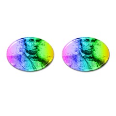 Abraham Lincoln Portrait Rainbow Colors Typography Cufflinks (oval) by yoursparklingshop