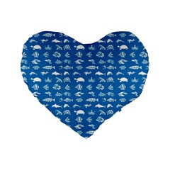 Fish Pattern Standard 16  Premium Flano Heart Shape Cushions by ValentinaDesign