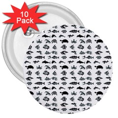 Fish Pattern 3  Buttons (10 Pack) 