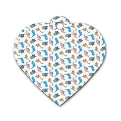 Dinosaurs Pattern Dog Tag Heart (two Sides) by ValentinaDesign