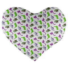 Dinosaurs Pattern Large 19  Premium Flano Heart Shape Cushions by ValentinaDesign