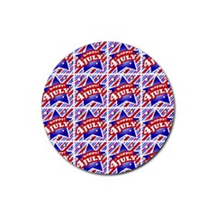 Happy 4th Of July Theme Pattern Rubber Round Coaster (4 Pack)  by dflcprints